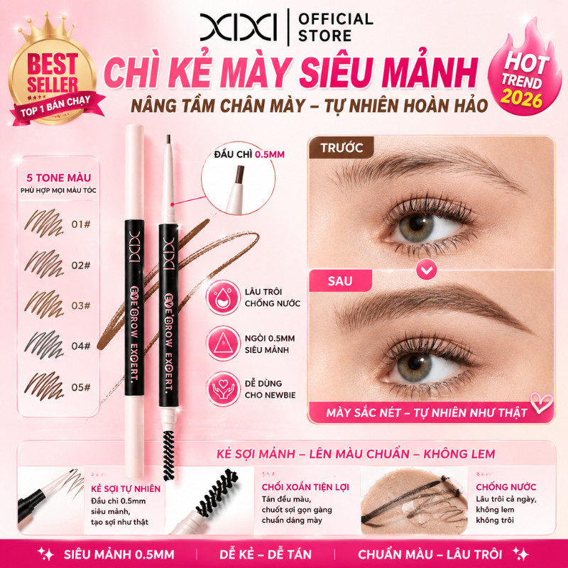 Xixi Bút Kẻ Mày Siêu Mảnh 0.5mm – Mềm Tự Nhiên, Không Lem, Dễ Dùng, Cho Học Sinh & Người Mới D791