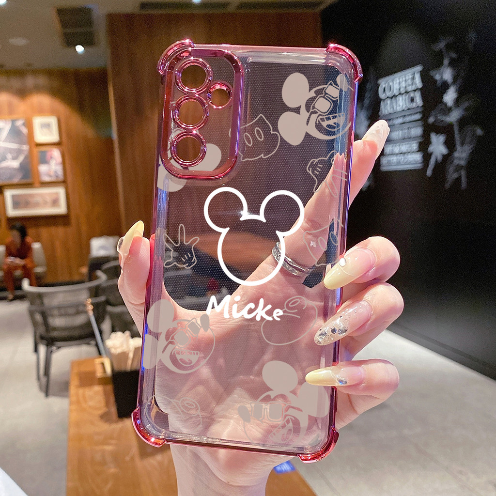 Tương thích với Samsung Galaxy A17 A07 A15 A05 A35 A55 A14 A34 A56 A36 A06 A16 Thời Trang Vẽ Chuột Mickey Minne Vỏ Mạ Trong Suốt Chống Rơi
