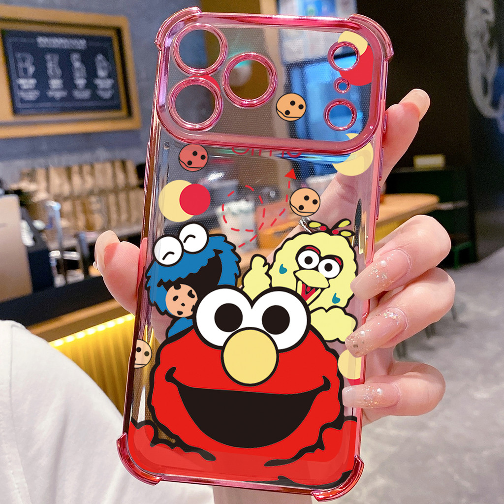 Tương thích với iPhone 17 16 15 Pro Max 14 Plus 13 12 11 XR XS Cookie Monster Elmo Vỏ mạ trong suốt Vỏ chống rơi