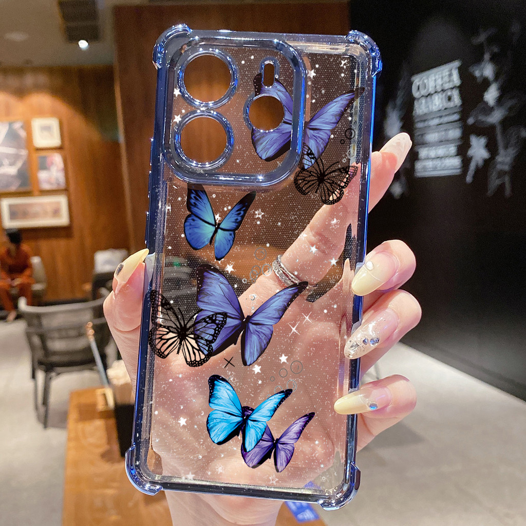Tương thích với Xiaomi Redmi Note 14 13 Pro 5G 4G 12 13C 14C Vỏ mạ trong suốt hình con bướm sang trọng Vỏ chống rơi