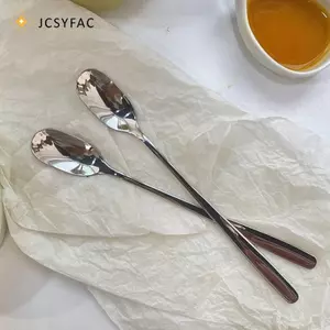 JCSYFAC Thép không gỉ Tay Cầm Dài Thìa Khuấy Cà Phê Trà Thìa Tráng Miệng Thìa Khuấy Cần Thìa Phụ Kiện Nhà Bếp Mới