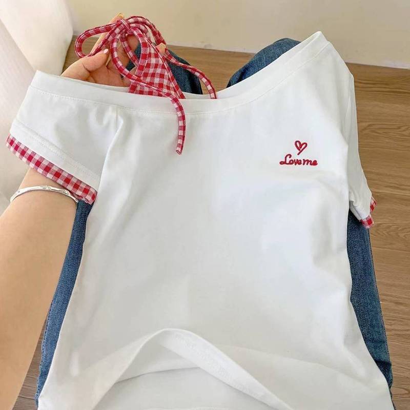 [KvJJL-t] Áo thun ngắn tay một vai màu trắng mùa hè dành cho nữ Phong cách mới Slim Fit buộc dây Pure Desire Style Off-shoulder Top mới