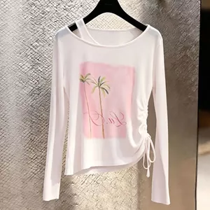 Milyfashion Áo thun chống nắng dài tay in họa tiết nhẹ nhàng mùa hè 2026 Phong cách mới Thời trang dây rút có dây buộc Áo Top GZOZ