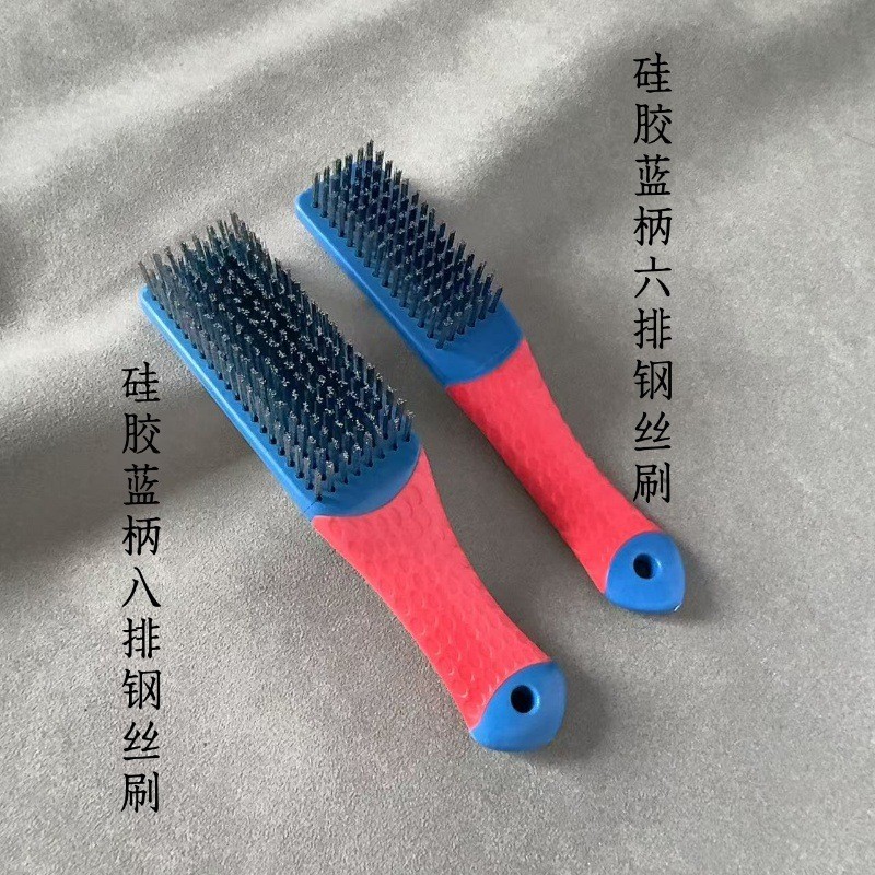 ✪Wenwan 6 Hàng Dây Thép Bàn Chải Tay Cầm Silicon 304 Dây Thép Không Gỉ Bàn Chải Kim Loại Loại Loại Bỏ Sơn Rỉ Bàn Chải Wenwan Đánh Bóng Trong Suốt 6BBA