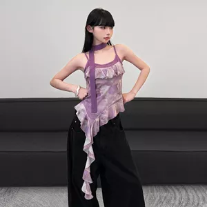 Pure Desire Gợi Cảm Hot Girl Retro Màu Sắc Tương Phản Xù Nữ Khâu Ôm Hơn Nhìn Camisole Phù Hợp Với Không Đều Top 5.19