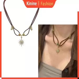 KIN Dây chuyền kim loại Vòng cổ có mặt trời và mặt trăng Mặt dây chuyền cổ choker Xương đòn Trang sức