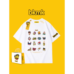 BKMK Tide Loose Flow 100% Cotton Cao Cấp Áo Thun Nữ Tay Ngắn Nam Mùa Hè Mới In Hoạt Hình 0519