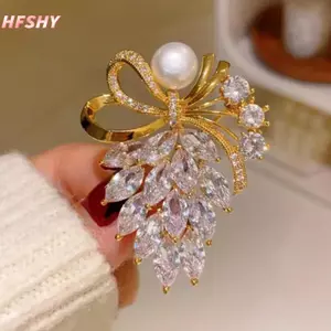 HFSHY Thời Trang Kim Cương Giả Pha Lê Nơ Ngọc Trai Thổ Cẩm Nữ Quần Áo Áo Trang Sức Phụ Kiện Quà Tặng VN