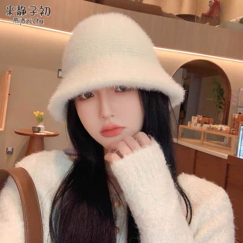 Nón Bucket Lông Nhung Mềm Mại Mùa Đông phong cách Ulzzang Du Lịch