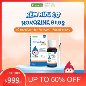 Kẽm Novocare Novozinc Plus bổ sung kẽm hữu cơ cho bé biếng ăn, hỗ trợ tăng đề kháng, thơm ngon