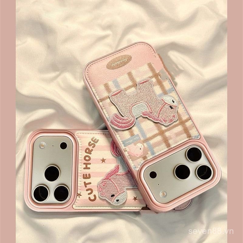 Ốp Điện Thoại Thích Hợp Cho iPhoneX XS XR XSMAX 11 12 13 14 15 16 17 Pro max Plus Air Dễ Thương Ba Chiều Thêu Màu Hồng Pony Chống Sốc Chống Sốc Vỏ Bảo Vệ Bao Gồm Tất Cả Y7S