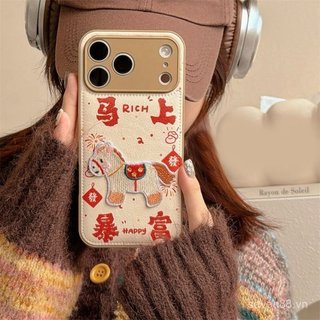 Ốp Điện Thoại Thích Hợp Cho iPhone 11 12 13 14 15 16 17 Pro max Plus Air Năm Mới Ngay Lập Tức Làm Giàu Ba Chiều Thêu Pony Chống Sốc Chống Sốc Bảo Vệ Tất Cả @