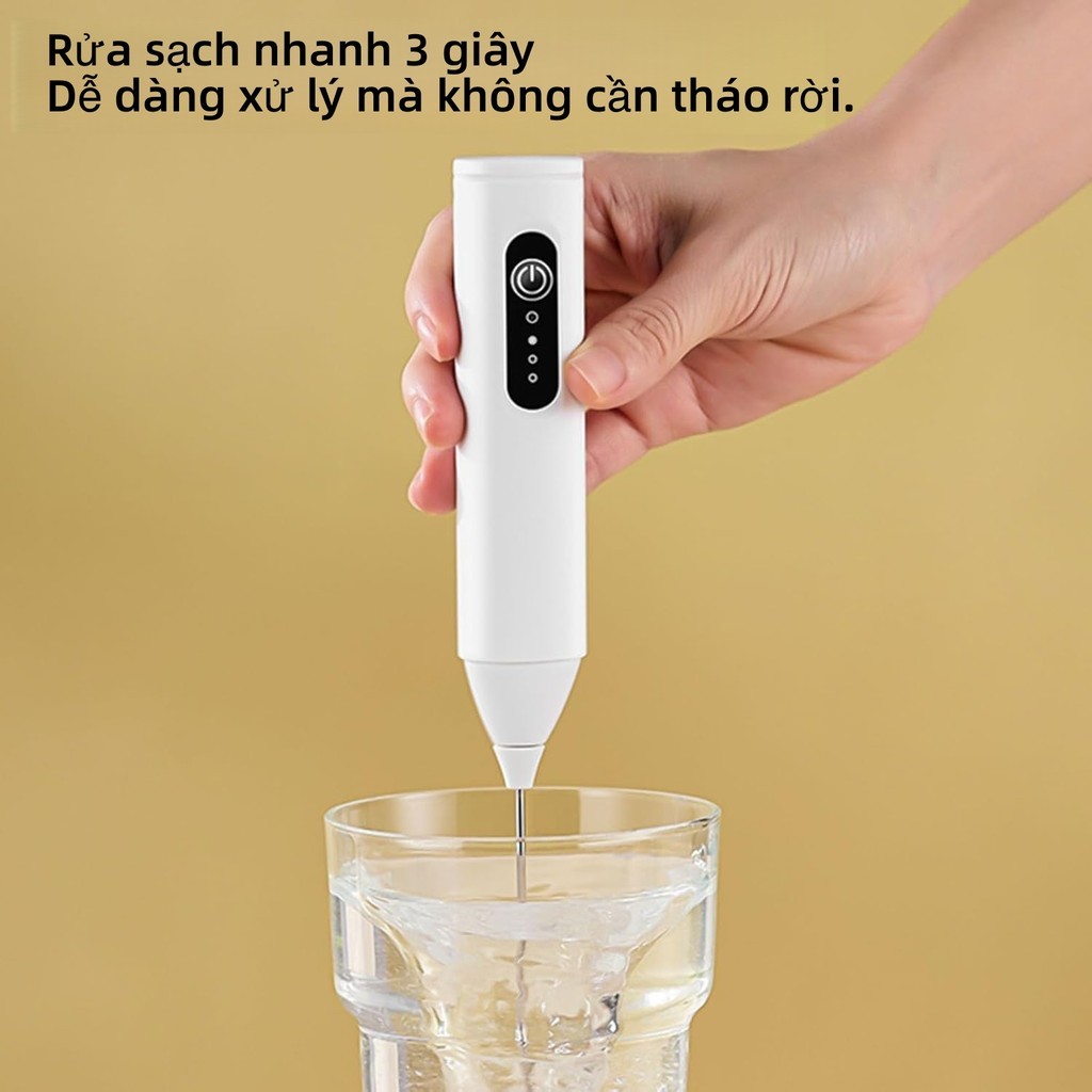 Máy đánh sữa cà phê sạc điện – 3 tốc độ, lò xo kép, cấp thực phẩm. Dùng cho cà phê, sữa, trứng, tiện lợi.