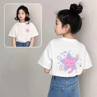 Áo ngắn tay in hình mèo và ngôi sao nhiều màu sắc, có khóa kéo, dành cho bé gái, thích hợp mặc ngoài