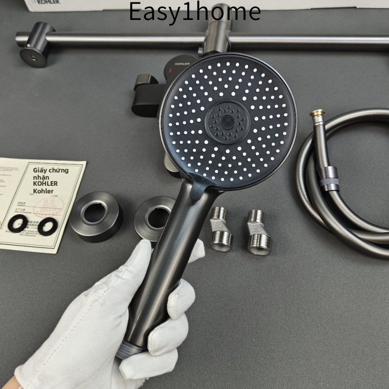 【 KOHLER 】Bộ phòng tắm ba chậu, vòi bồn tắm bằng đồng mạ nước, van trộn nước nóng lạnh, bộ vòi hoa sen, đầu vòi hoa sen