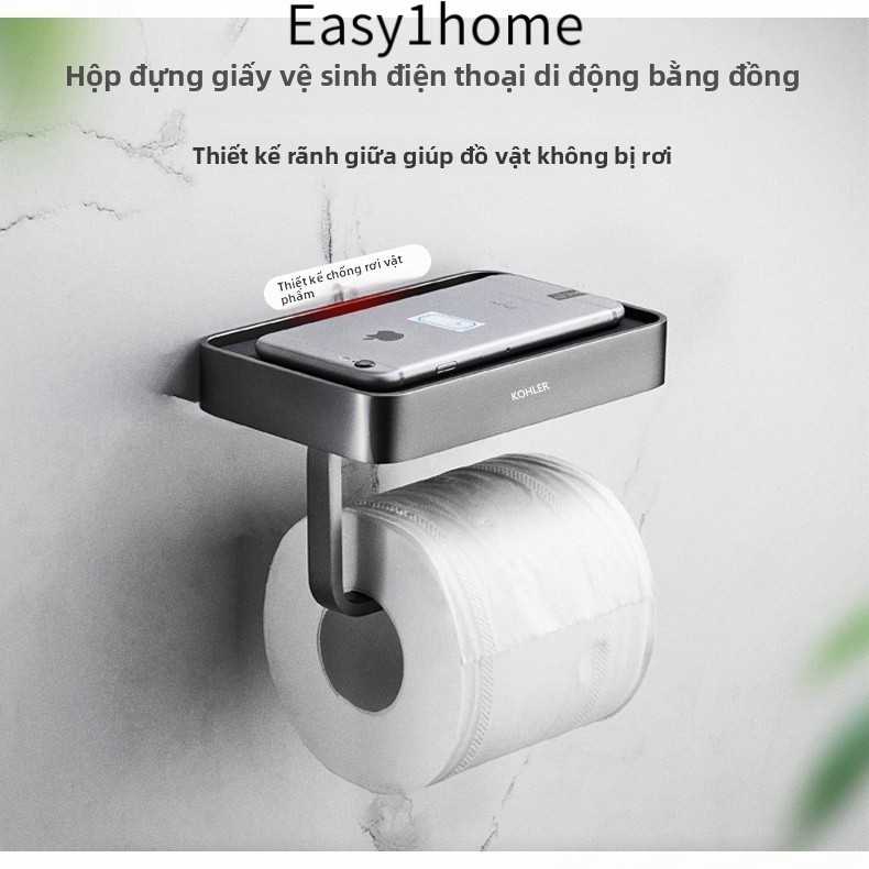 【 KOHLER 】Giá treo khăn giấy đồng nguyên chất dày đặc, giá treo giấy vệ sinh, móc đôi, hộp đựng khăn giấy cao cấp cho ph