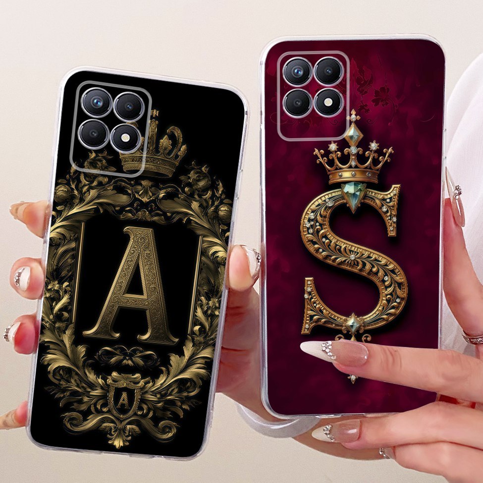 Dành Cho Realme Narzo50 RMX3286 Dành Cho Realme Narzo 50 Ốp Lưng Trong Suốt Sang Trọng Vương Miện A-Z Chữ 2D Họa Tiết Phẳng Vỏ Điện Thoại Mềm