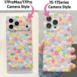 Ốp điện thoại Acrylic vuông chuỗi hoa đầy màu sắc lấp lánh cho iPhone 17 Pro Max 16 15 Pro Max Vỏ bảo vệ chống sốc