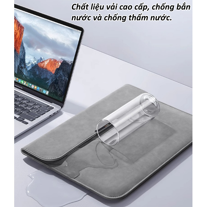 Túi đựng laptop chống sốc và chống nước màu xám với lớp đệm dày dặn để bảo vệ tối ưu, có nhiều kích cỡ.