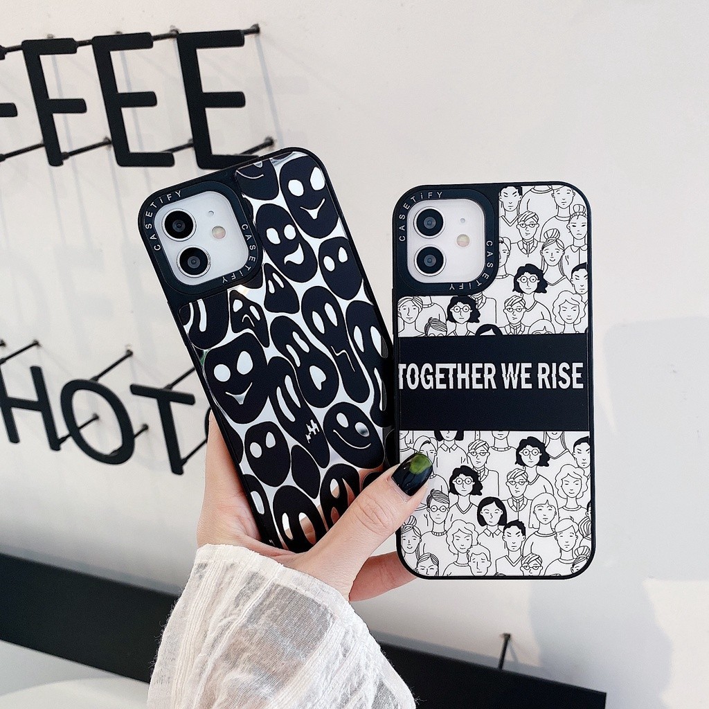 CASET Gương Từ Tính Màu Đen Thoáng Mát Trừu Tượng Mặt nạ Ma Phác Thảo Vỏ Cứng Vỏ Tương Thích Cho iPhone 17 Pro Max Air Plus 16 / 15 / 14 / 13 / 12 / 11
