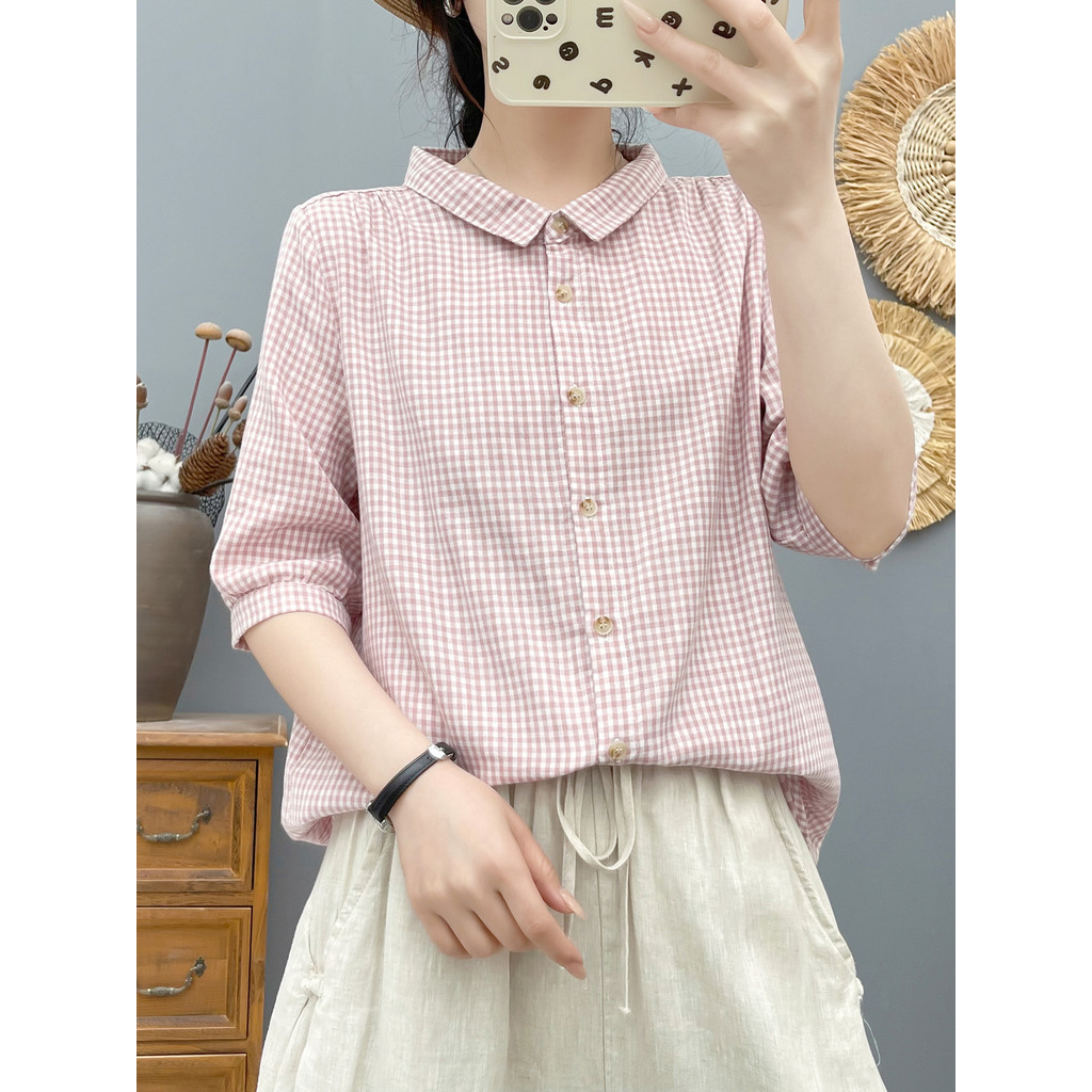 [Hàng có sẵn] Áo sơ mi nữ 100% Cotton chất lượng cao xuất khẩu mùa hè Áo năm tay mềm mại thân thiện với da chất lượng cao