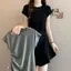 Mùa hè Phong cách mới Phong cách Hàn Quốc Bộ áo liền quần ngắn tay cổ tròn xếp li Slim-fit Slimmer Look Simple