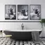 Đen trắng vui nhộn bồn tắm động vật tắm Poster Không khung Tranh Canvas Phòng tắm Trang trí tường