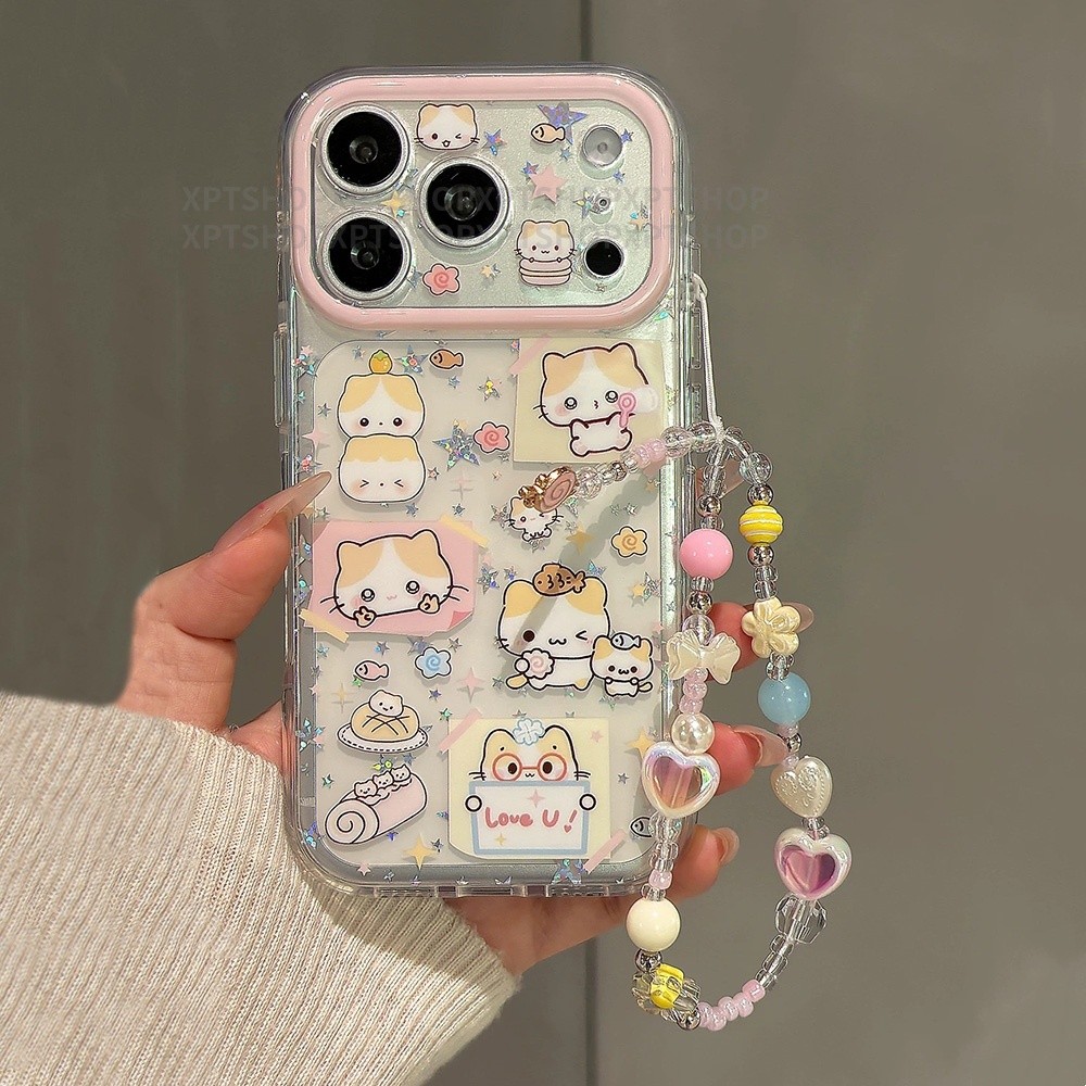 Ốp điện thoại Acrylic Star Cat Chain cho iPhone 17 Pro Max 16 15 Pro Max Vỏ bảo vệ chống sốc
