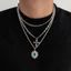 Bộ vòng cổ chuỗi xoắn chéo 3 mảnh dành cho nam - Đá quý xanh mạ bạc - 3 lớp 41-50cm - Dây chuyền xoắn họa tiết hợp thời trang