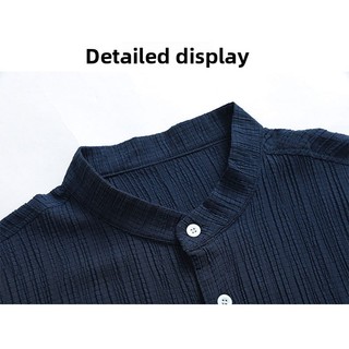 Plus Size 110-180KG Nam Thoáng Khí Vải Lanh Cotton Đứng Cổ Áo Sơ Mi Tay Ngắn Oversize
