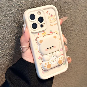 Ốp điện thoại hình gấu dễ thương Apple 16 Giá đỡ gương sáng tạo 16promax Silicone lỏng Iphone15 Suit 14