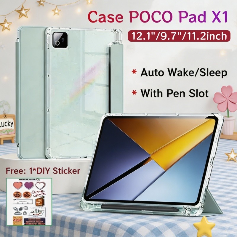 Ốp lưng Xiaomi POCO X1 11.2 inch có khe cắm bút, nắp tự động đánh thức. Tương thích POCO X1 12.1 inch, Redmi Pad 2 Pro / Redmi Pad 2 9.7 inch