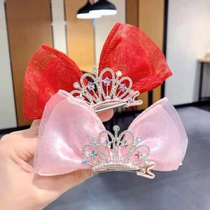 Phụ Kiện Tóc Trẻ Em Vương Miện Công Chúa Mũ Đội Đầu Bé Gái Năm Mới Kẹp Tóc Đỏ Ba Chiều Nơ Kẹp Tóc U8PG