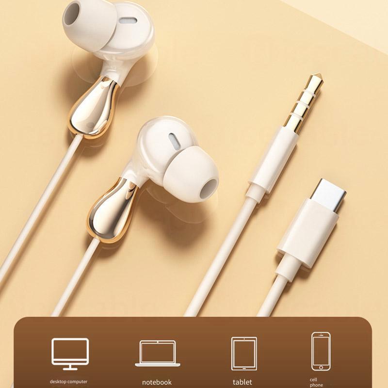 Tai nghe có dây trong tai, giảm ồn, âm HiFi 360° vòm, đầu silicon mềm, cắm và chạy, Type-C/3.5mm