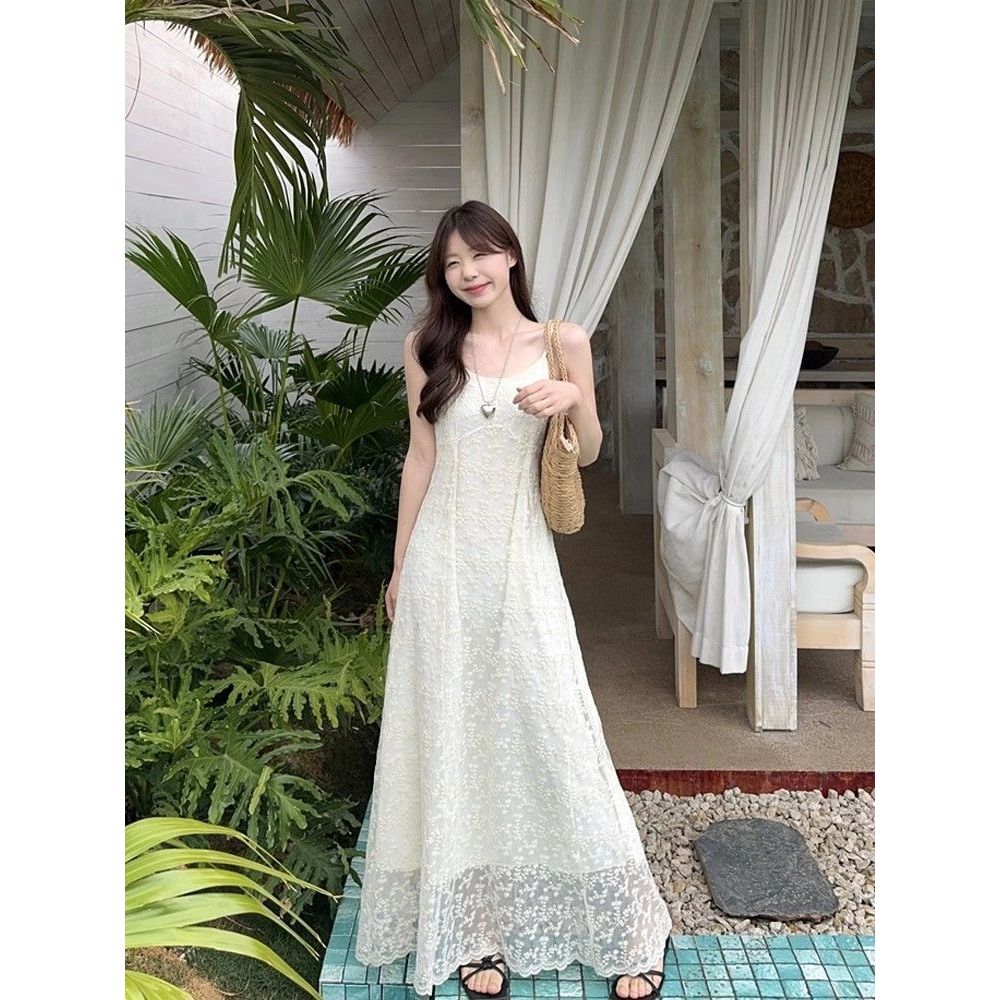 Hàng sẵn có Váy ren thêu kiểu Pháp Nữ mùa hè Tính khí cao cấp Tình yêu đầu tiên Kỳ nghỉ bên bờ biển