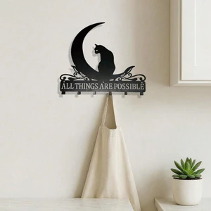 CIFbuy Mèo Đen Mặt Trăng Móc Treo Tường Trang Trí Chìa Khóa Dễ Thương Cho Phòng Ngủ Quà Tặng Halloween