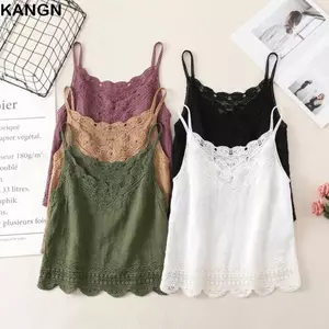 KANGN Spaghetti Dây Đeo Camisole, Vải Lanh Cotton Không Tay Thêu Camisole, Đa Năng Rỗng Ra Retro Bohemian Móc Hoa Cổ Chữ V Camisole Cho Nữ