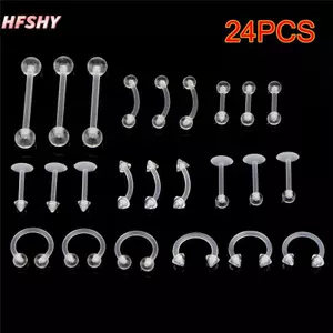 HFSHY 24 Chiếc Màu Sắc Trong Suốt Bụng Rốn Lưỡi Môi Nhẫn Thanh Studs Cơ Thể Xuyên Trang Sức VN