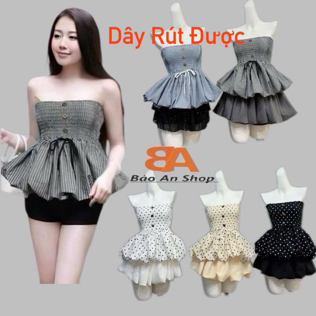 375 - Áo ống nhún thun chất vải lennin dày from bí phối nút