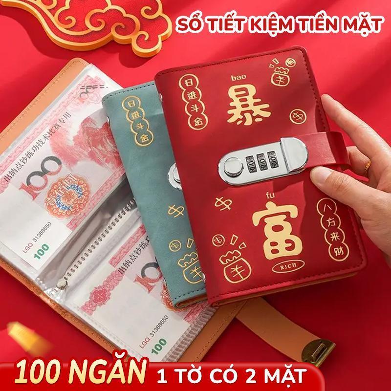 Sổ Tiết Kiệm Tiền Da PU Cao Cấp, khóa mật khẩu bảo vệ 100 ngăn chống thấm nước, giúp bạn phân chia chi tiêu hợp lý