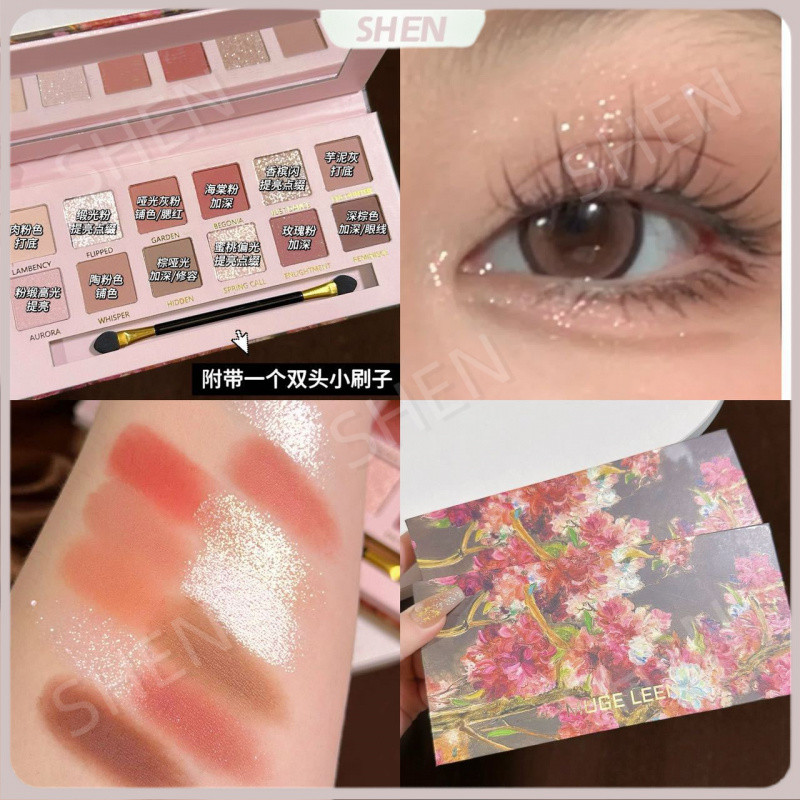 Phong Cách Mới 12 Màu Begonia Hoa Tranh Sơn Dầu Phong Cách Hồng Nâu Phấn Mắt Bảng Matte Pearlescent Fine Nhấp Nháy Màu Đất Thấp bão Hòa Bảng Phấn Mắt