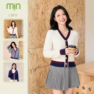Áo cardigan nữ cổ V Mịn CD07 phối viền màu, len đan bện cao cấp khuy vàng cao cấp sang trọng, thanh lịch
