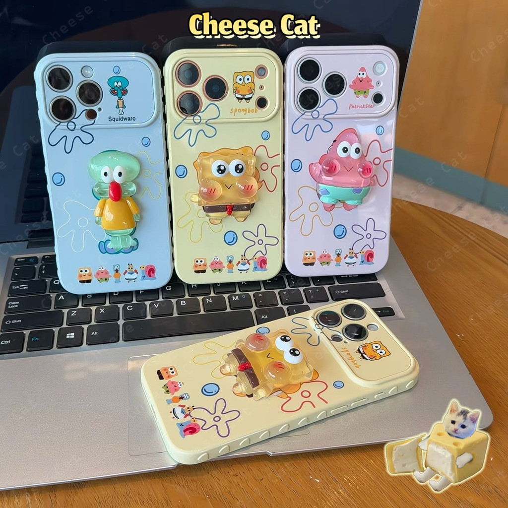 dễ thương Pha lê dễ thương Sponge cho iPhone 17 Pro Max 11 12 13 14 15 16 Plus Hình trái tim ở cạnh bên của ốp điện