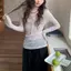 Trang phục bên ngoài mùa hè Pure Desire White Chấm bi Slim-fit Dài tay eo hẹp T
