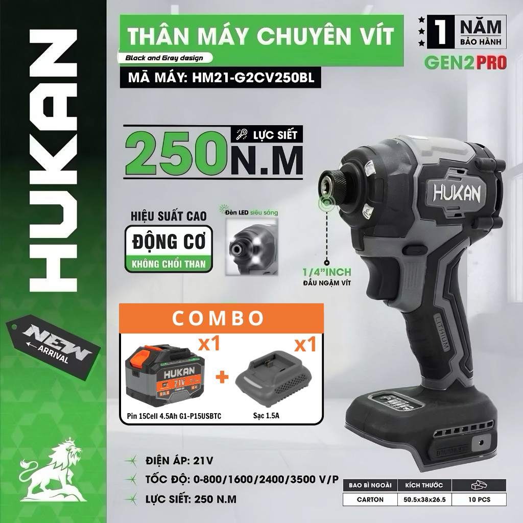 CHÍNH HÃNG THÂN MÁY CHUYÊN VÍT HUKAN HM21-G2CV250BL MÀU XÁM
