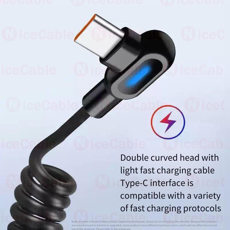 Cáp dữ liệu lò xo sạc siêu nhanh 120W, thiết kế khuỷu tay 90°, truyền dữ liệu, Type C / USB sang Type C