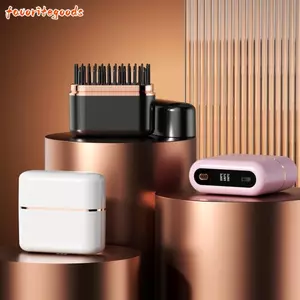 Bàn chải tóc FAVORITEGOODS, 3 cài đặt nhiệt độ Máy duỗi Mini không dây chống bỏng đôi, Máy làm nóng nhanh di động có thể sạc lại Tạo kiểu cọ làm mịn 2 trong 1