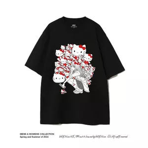Junji Ito Joint Sanrio Hello Kitty và Tomie Liên Kết Cotton Nguyên Chất Hai Chiều Ngắn Tay Nam Nữ Áo Thun