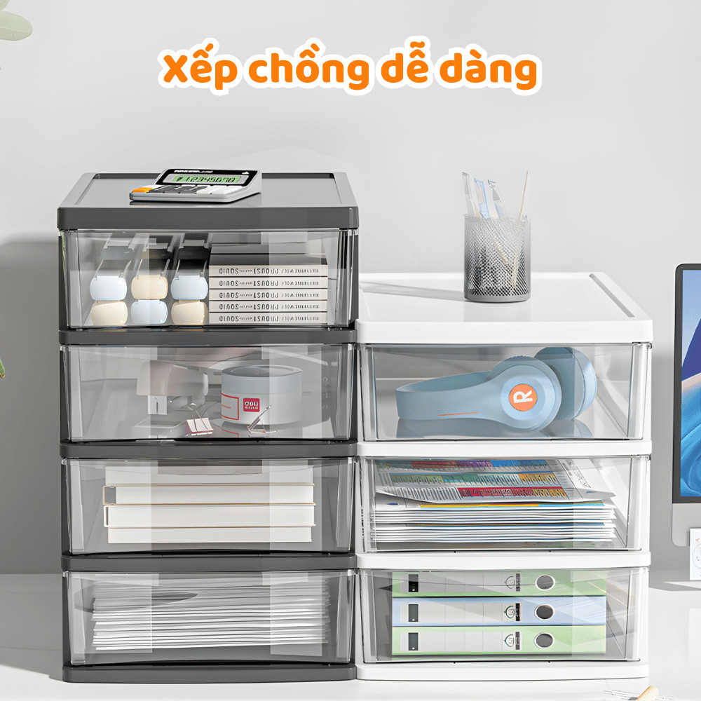 Combo Hộp Ngăn Kéo Để Bàn HomeMate – Hộp Nhựa Đựng Mỹ Phẩm, Tài Liệu, Dụng Cụ Học Tập Xếp Chồng Tiện Lợi