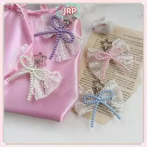 JRP Ngọc Trai Nơ Hạt Móc Khóa Cho Nữ Ren Đơn Giản INS Phong Cách Mặt Dây Chuyền Sáng Tạo Quyến Rũ Cho Túi Xách Chìa Khóa JRP